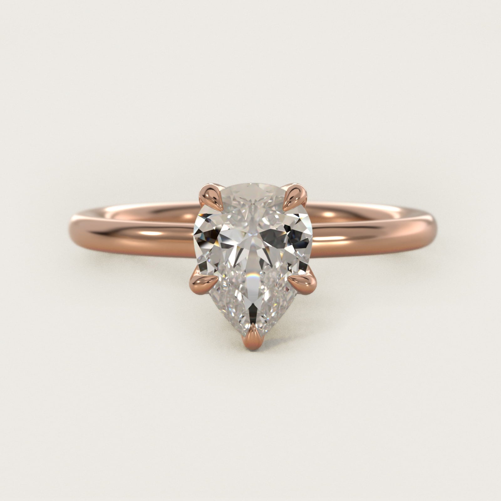 Six-Prong Solitaire Plus Hidden Halo Diamond Engagement Ring in 14K Rose Gold - Pear Center