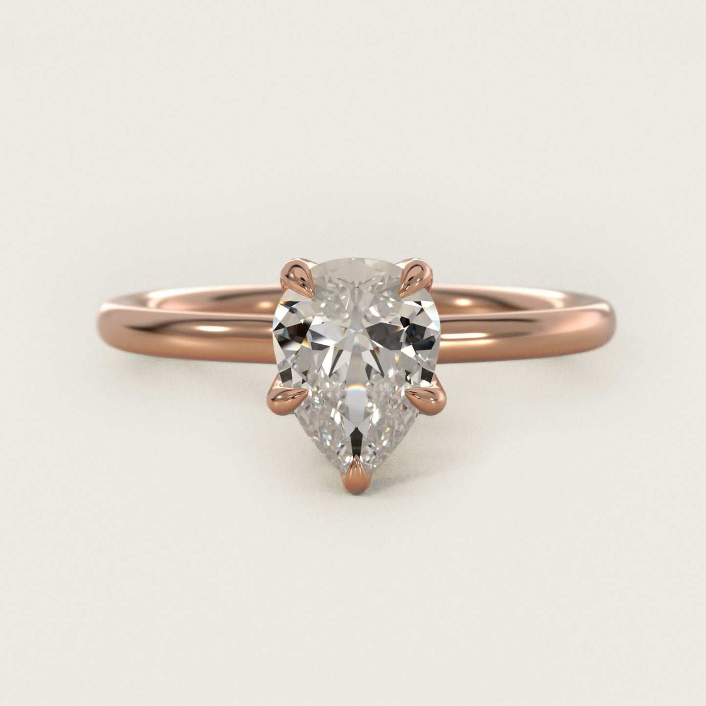 Six-Prong Solitaire Plus Hidden Halo Diamond Engagement Ring in 18k Rose Gold - Pear Center