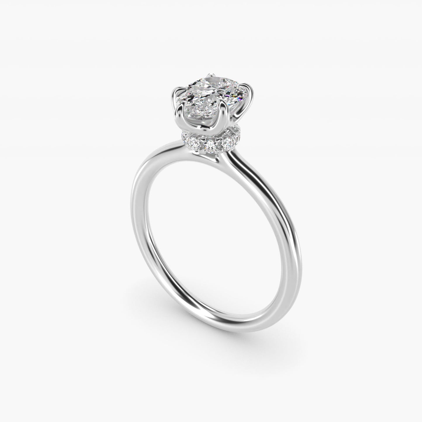 Six-Prong Solitaire Plus Hidden Halo Diamond Engagement Ring in 18k White Gold - Pear Center