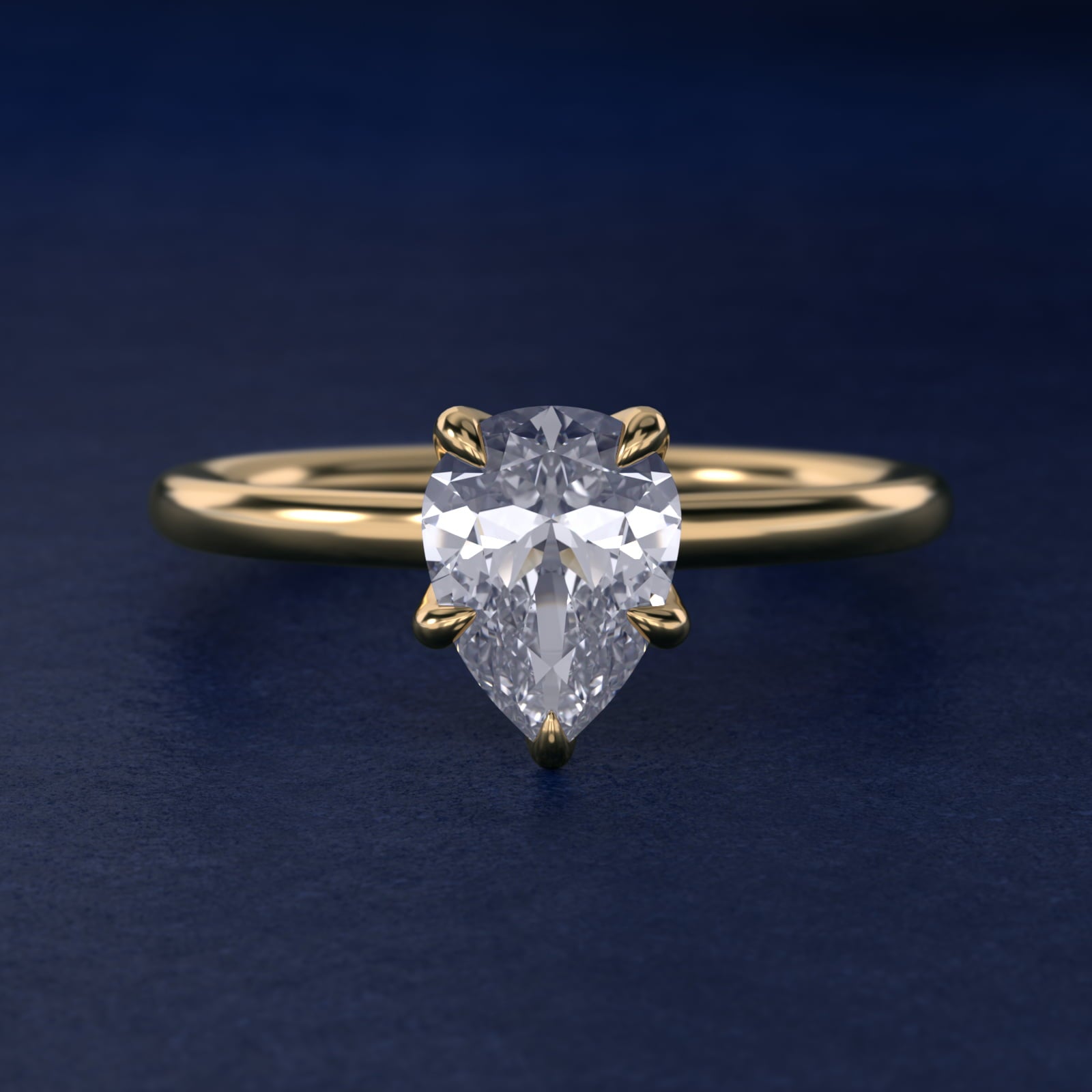 Six-Prong Solitaire Plus Hidden Halo Diamond Engagement Ring in 18k Yellow Gold - Pear Center