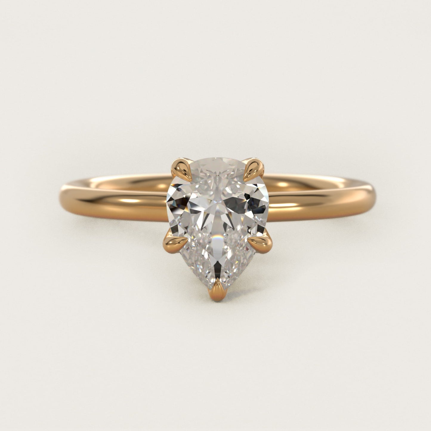 Six-Prong Solitaire Plus Hidden Halo Diamond Engagement Ring in 18k Yellow Gold - Pear Center