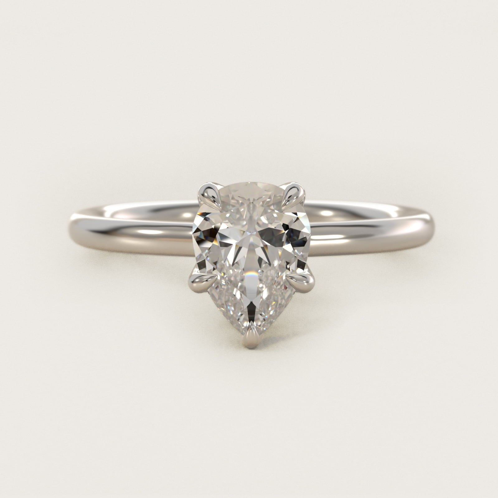Six-Prong Solitaire Plus Hidden Halo Diamond Engagement Ring in Platinum - Pear Center