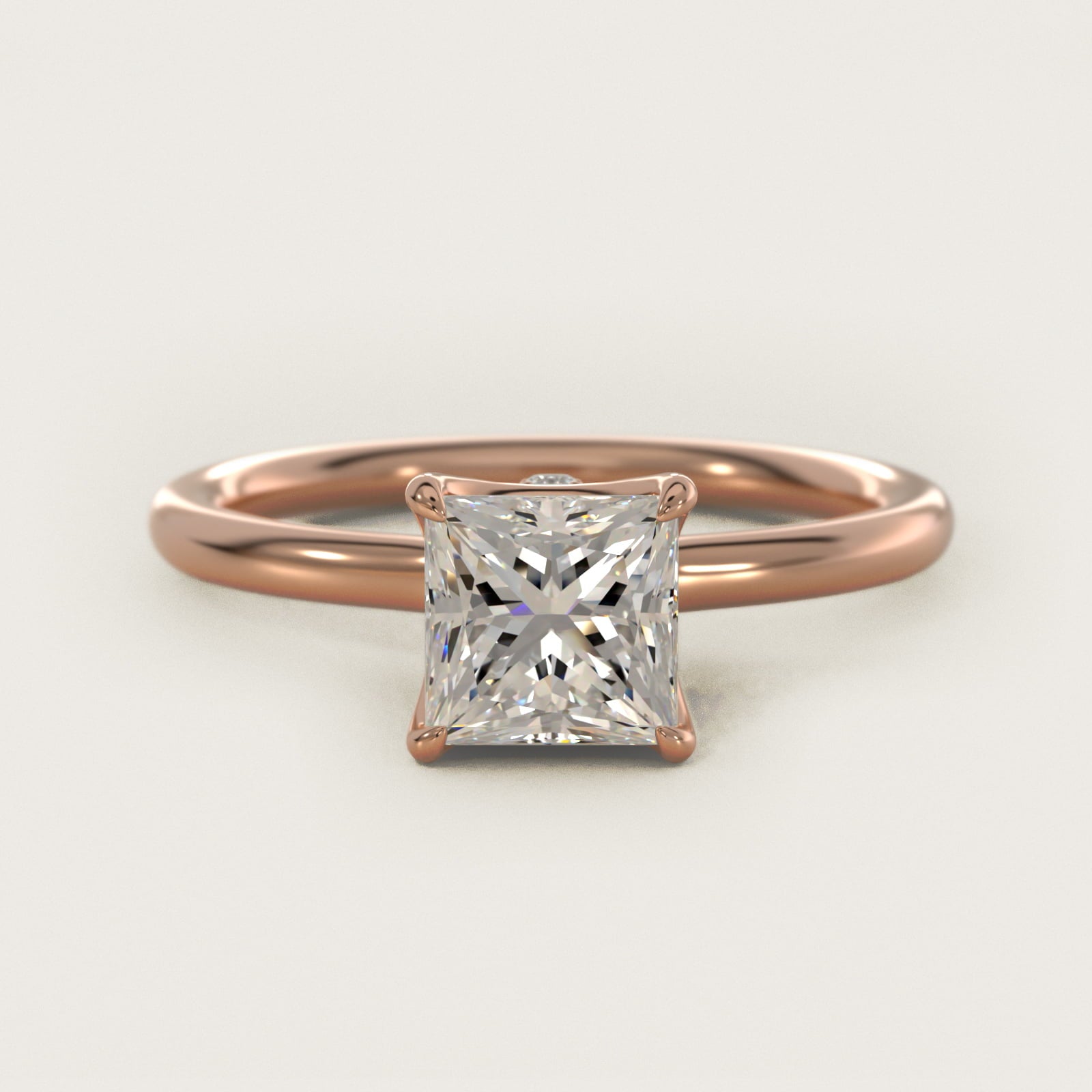 Six-Prong Solitaire Plus Hidden Halo Diamond Engagement Ring in 14K Rose Gold - Princess Center