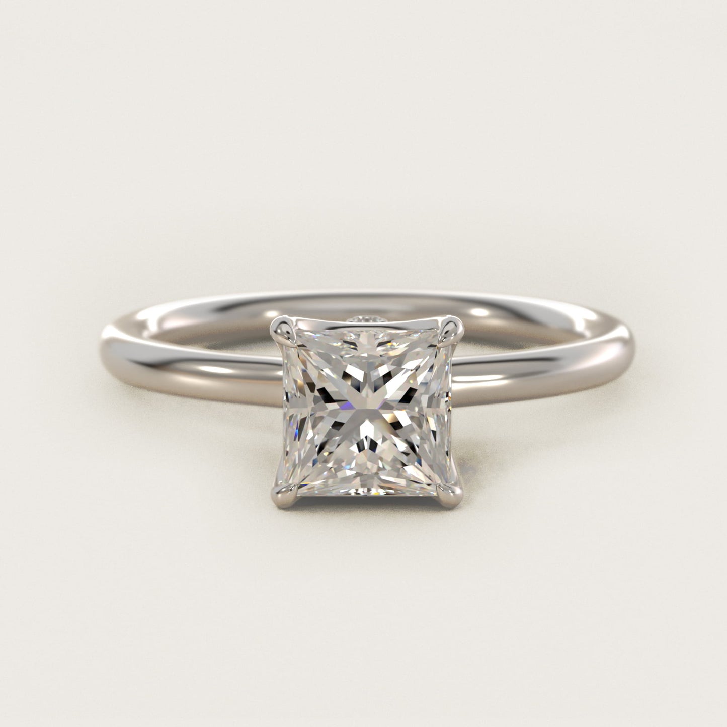 Six-Prong Solitaire Plus Hidden Halo Diamond Engagement Ring in 18k White Gold - Princess Center