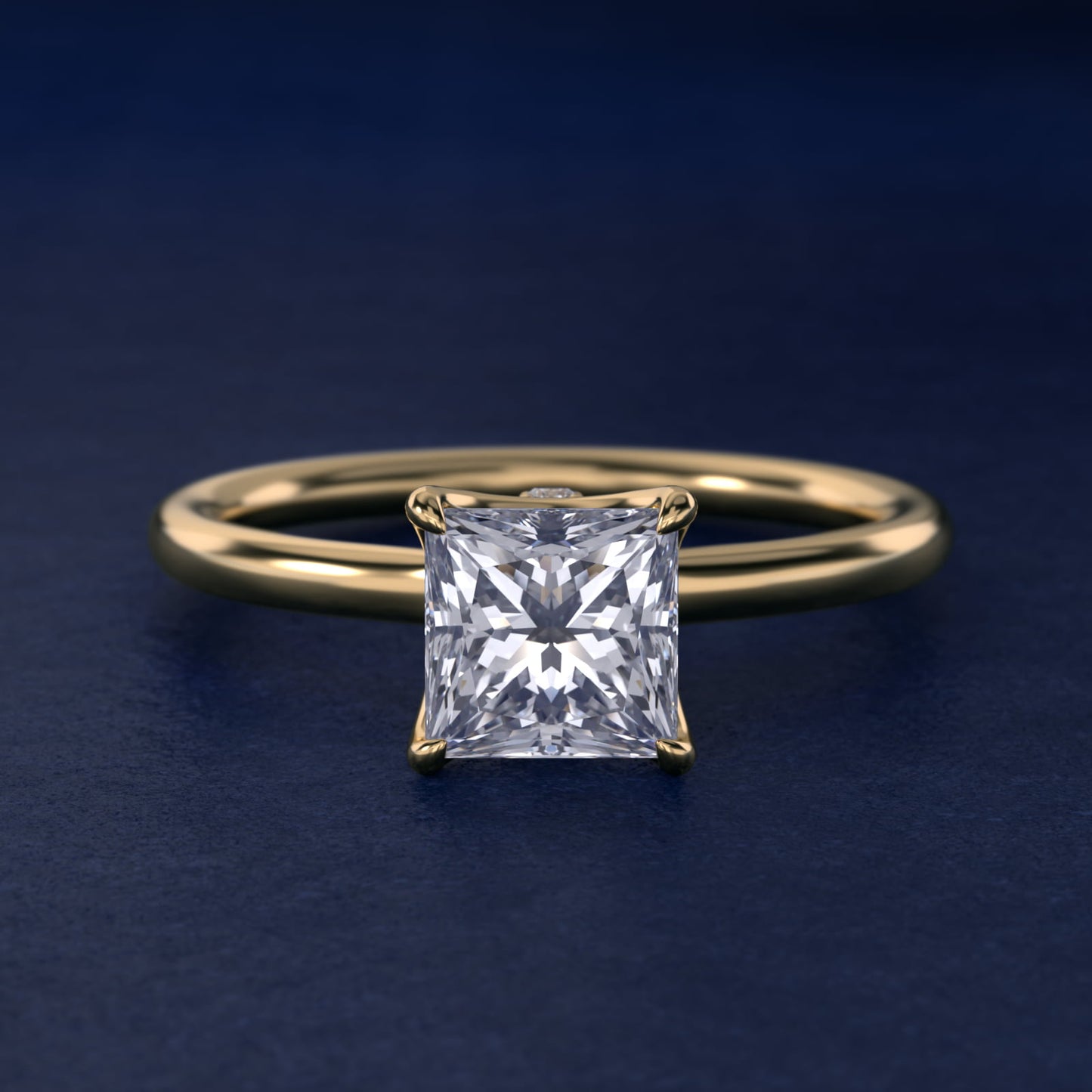 Six-Prong Solitaire Plus Hidden Halo Diamond Engagement Ring in 14K Yellow Gold - Princess Center