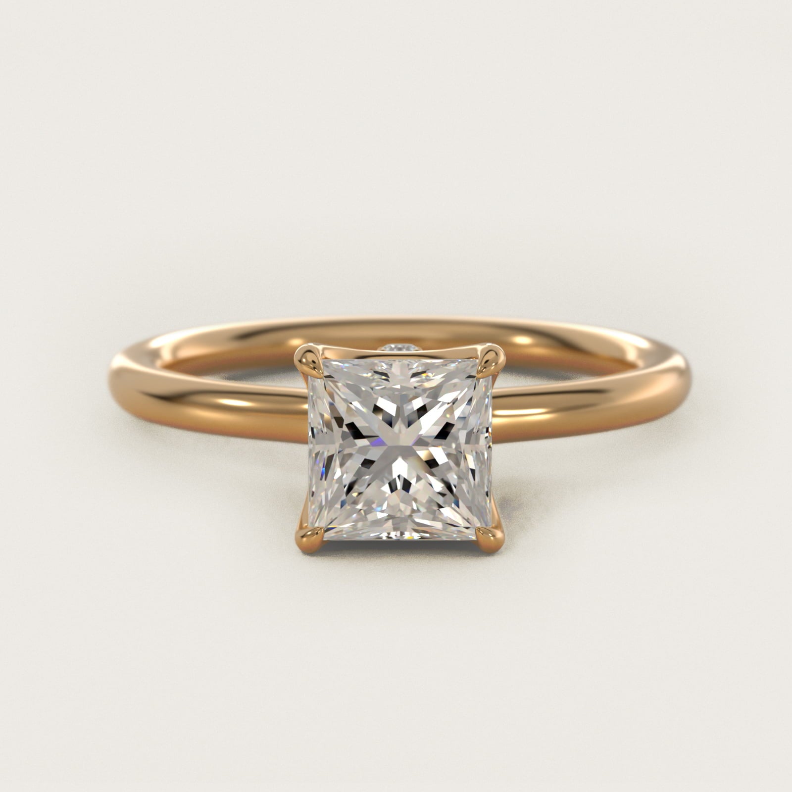 Six-Prong Solitaire Plus Hidden Halo Diamond Engagement Ring in 14K Yellow Gold - Princess Center