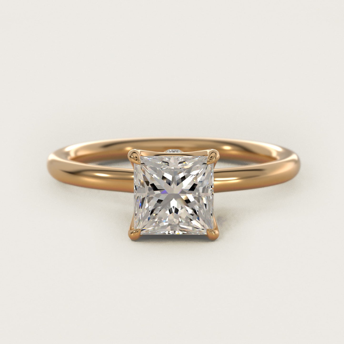 Six-Prong Solitaire Plus Hidden Halo Diamond Engagement Ring in 18k Yellow Gold - Princess Center