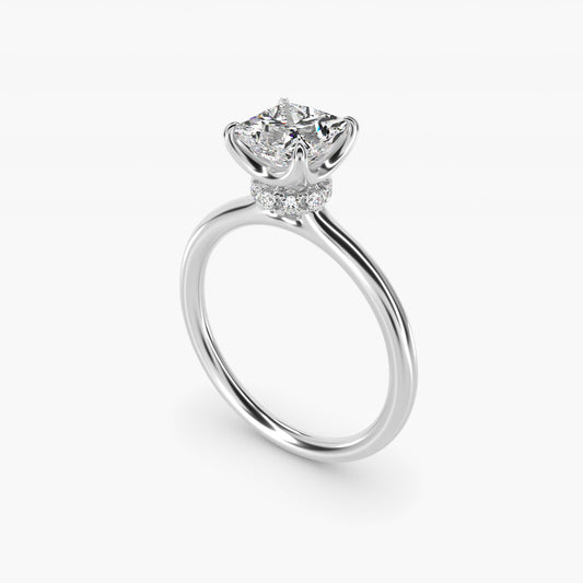 Six-Prong Solitaire Plus Hidden Halo Diamond Engagement Ring in Platinum - Princess Center