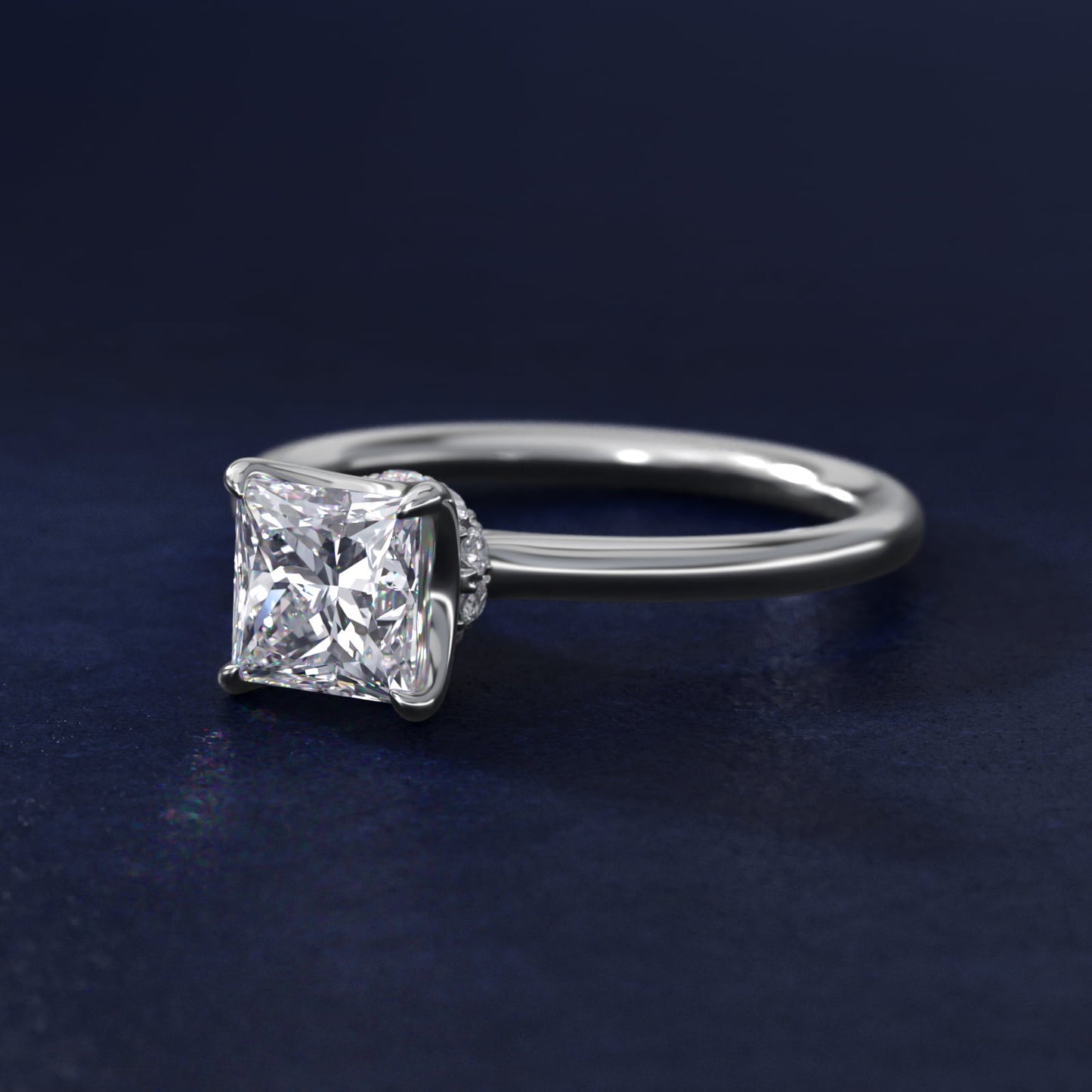 Six-Prong Solitaire Plus Hidden Halo Diamond Engagement Ring in Platinum - Princess Center