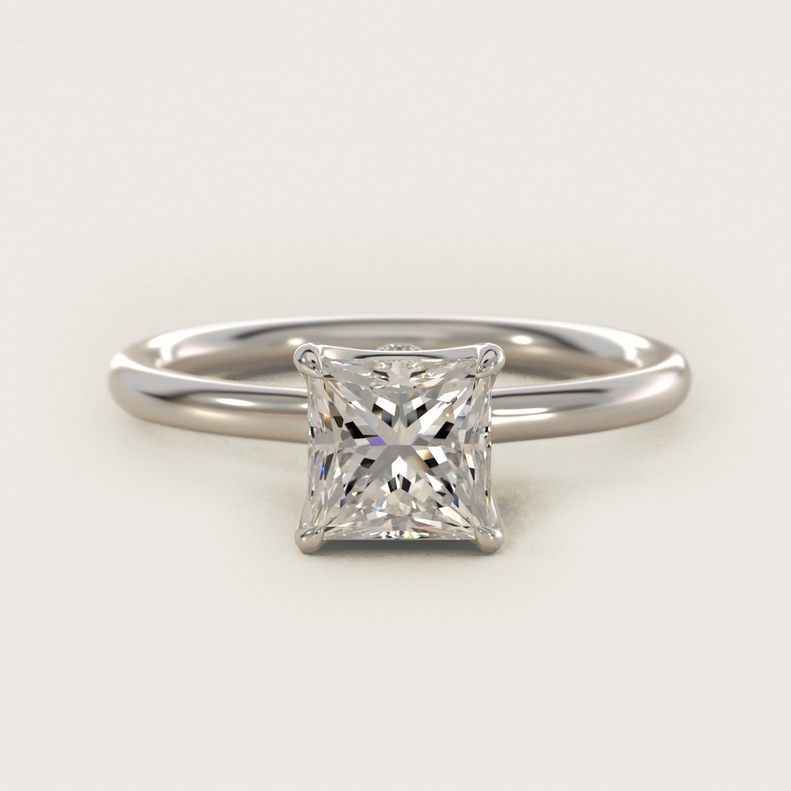 Six-Prong Solitaire Plus Hidden Halo Diamond Engagement Ring in Platinum - Princess Center