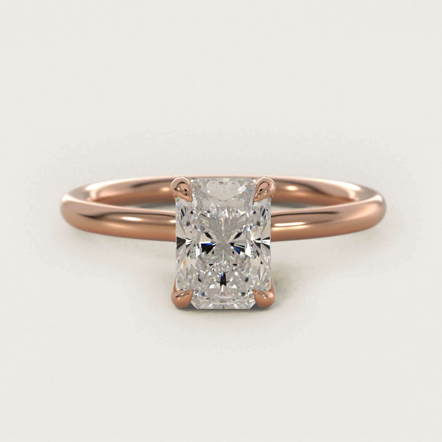Six-Prong Solitaire Plus Hidden Halo Diamond Engagement Ring in 14K Rose Gold - Radiant Center