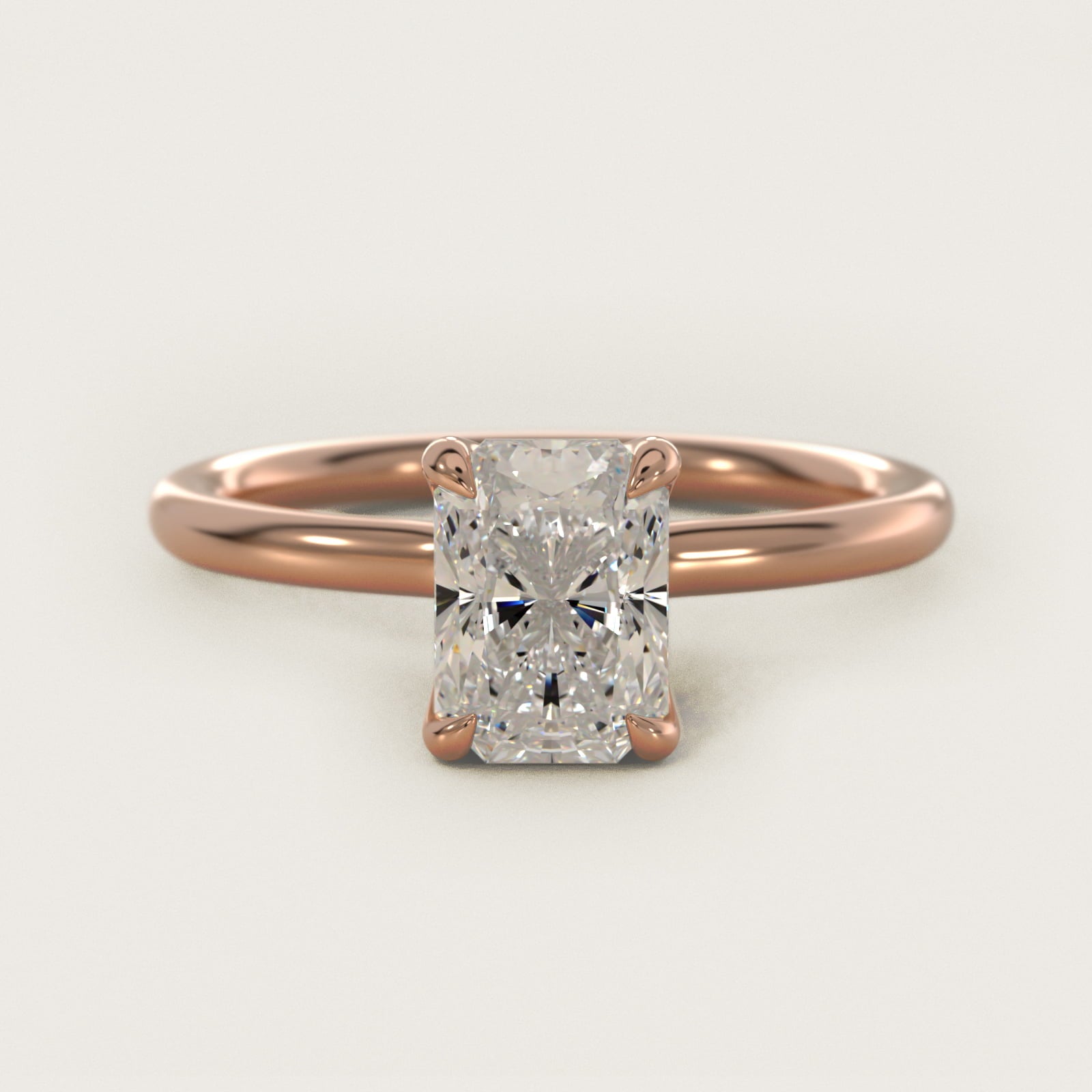 Six-Prong Solitaire Plus Hidden Halo Diamond Engagement Ring in 14K Rose Gold - Radiant Center