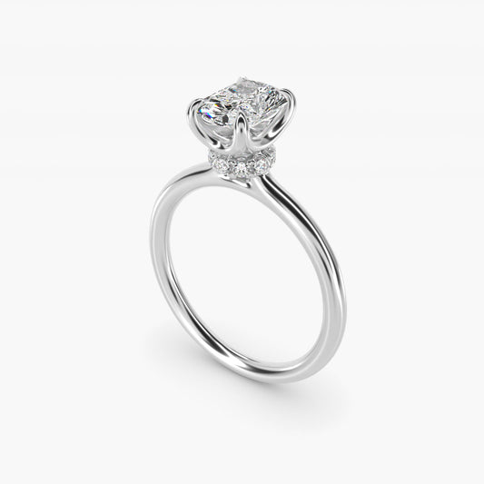 Six-Prong Solitaire Plus Hidden Halo Diamond Engagement Ring in 18k White Gold - Radiant Center