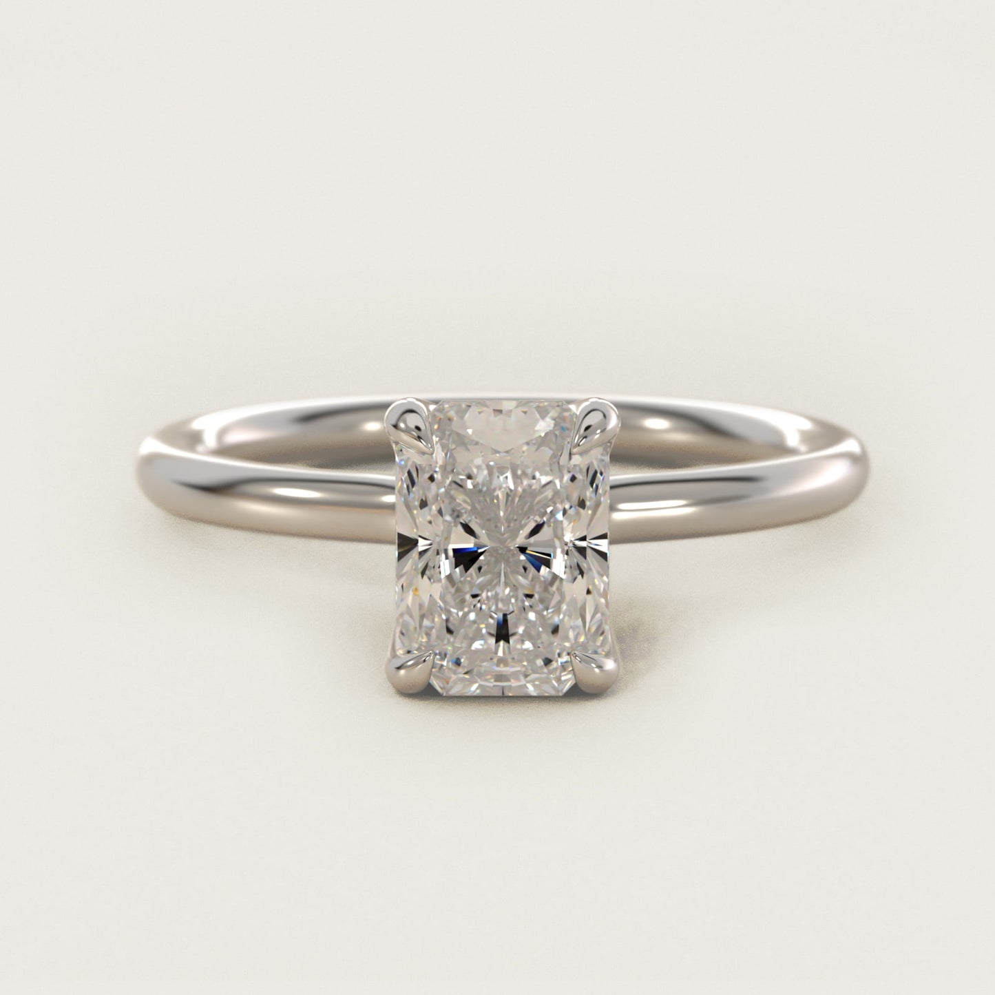 Six-Prong Solitaire Plus Hidden Halo Diamond Engagement Ring in 14k White Gold - Radiant Center