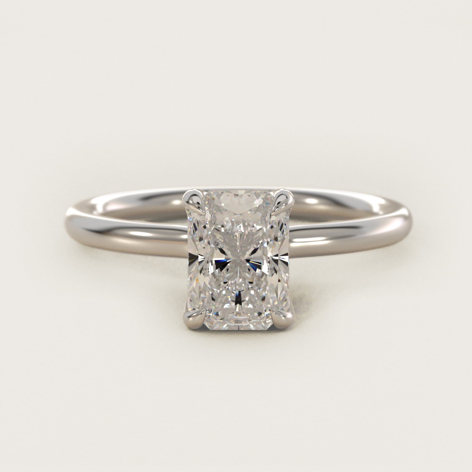 Six-Prong Solitaire Plus Hidden Halo Diamond Engagement Ring in 14k White Gold - Radiant Center