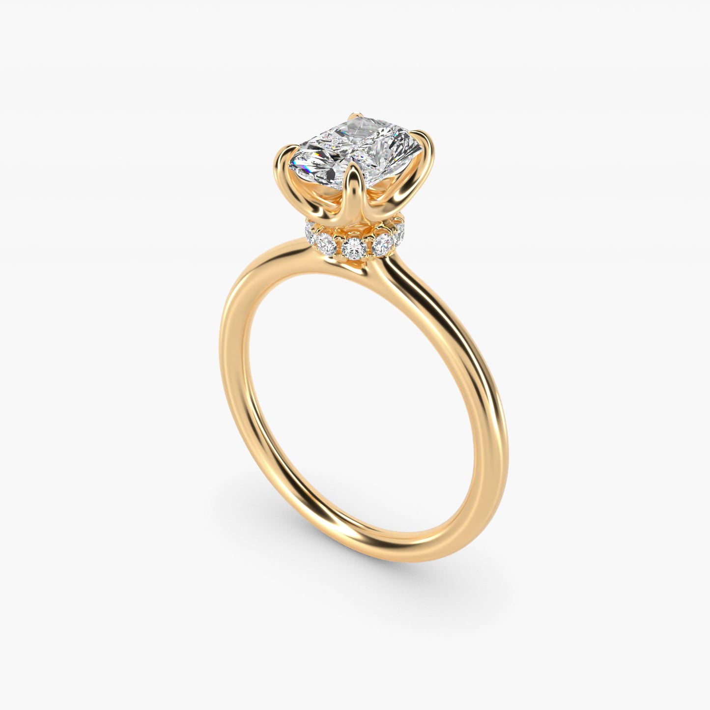 Six-Prong Solitaire Plus Hidden Halo Diamond Engagement Ring in 18k Yellow Gold - Radiant Center