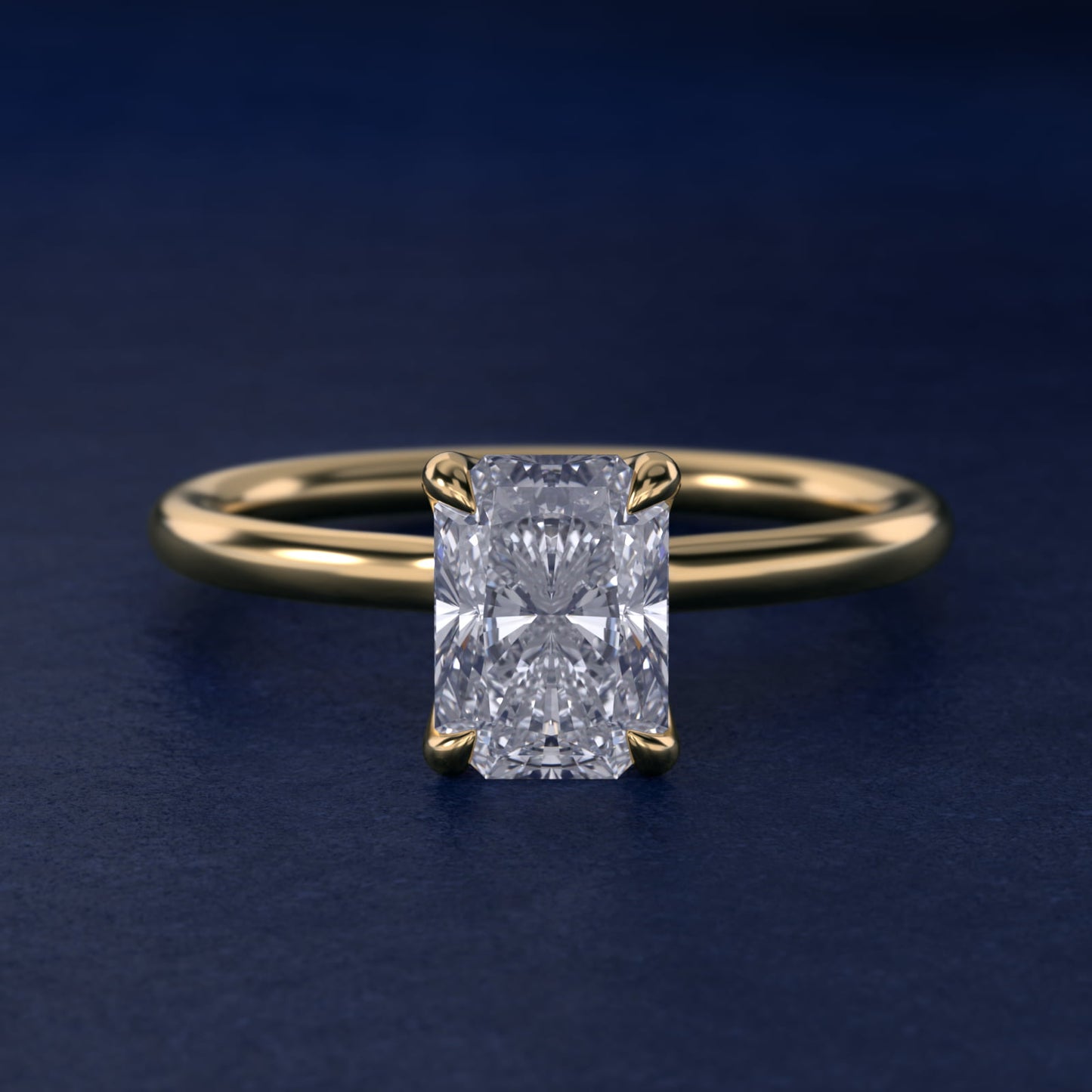 Six-Prong Solitaire Plus Hidden Halo Diamond Engagement Ring in 14K Yellow Gold - Radiant Center