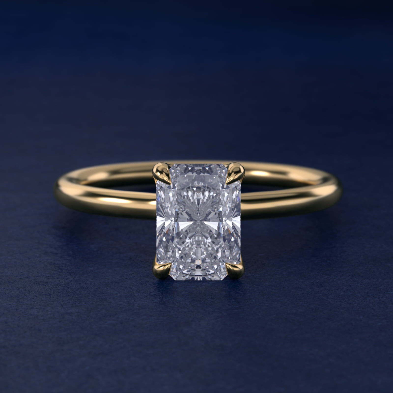 Six-Prong Solitaire Plus Hidden Halo Diamond Engagement Ring in 14K Yellow Gold - Radiant Center