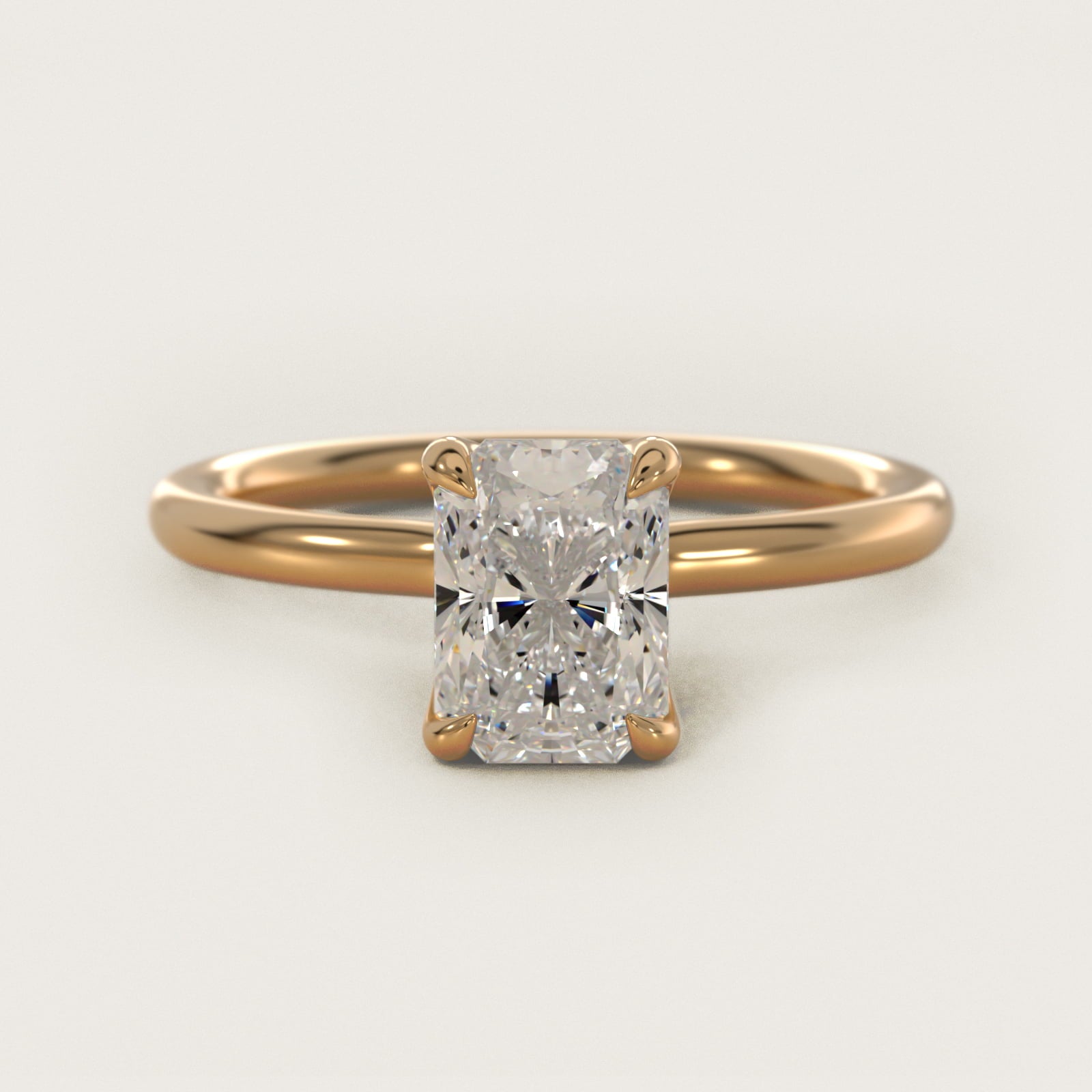 Six-Prong Solitaire Plus Hidden Halo Diamond Engagement Ring in 14K Yellow Gold - Radiant Center
