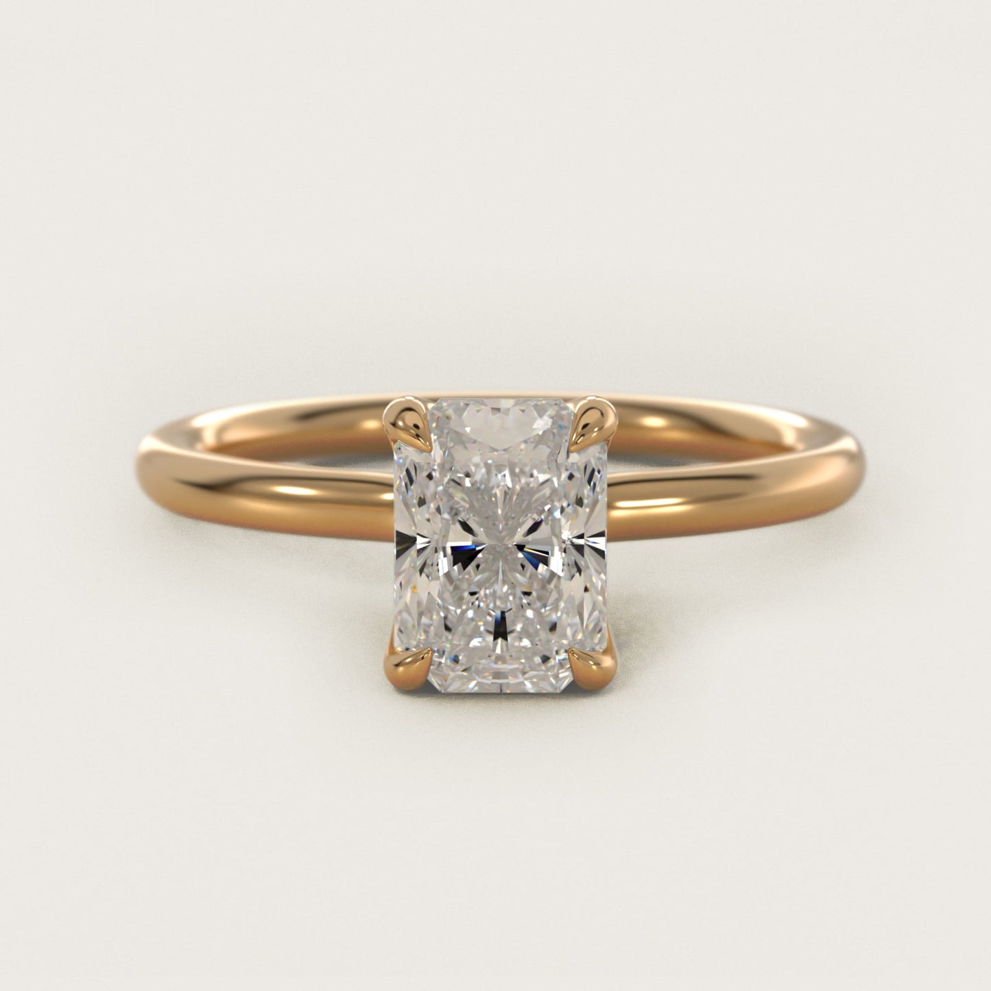 Six-Prong Solitaire Plus Hidden Halo Diamond Engagement Ring in 18k Yellow Gold - Radiant Center
