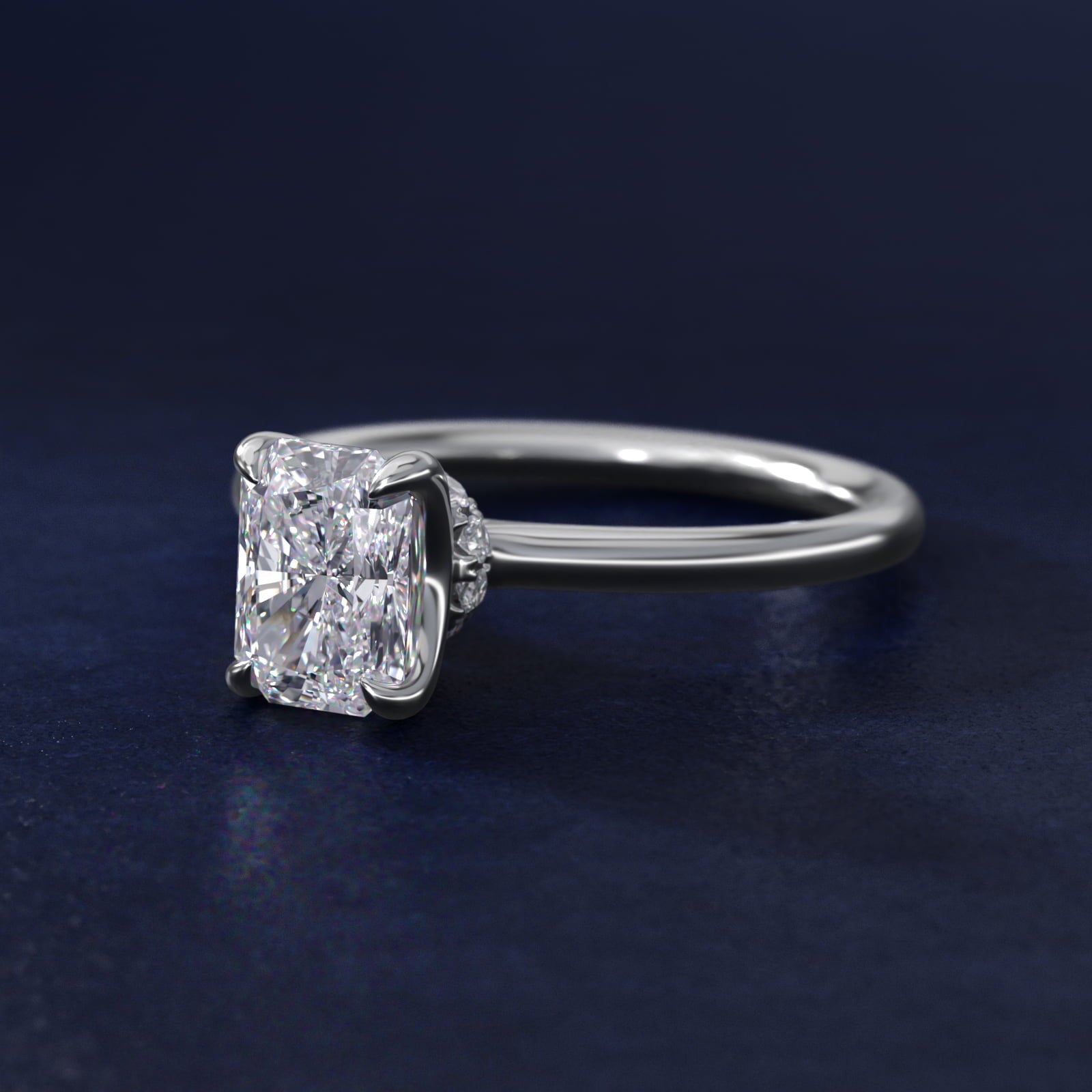 Six-Prong Solitaire Plus Hidden Halo Diamond Engagement Ring in Platinum - Radiant Center