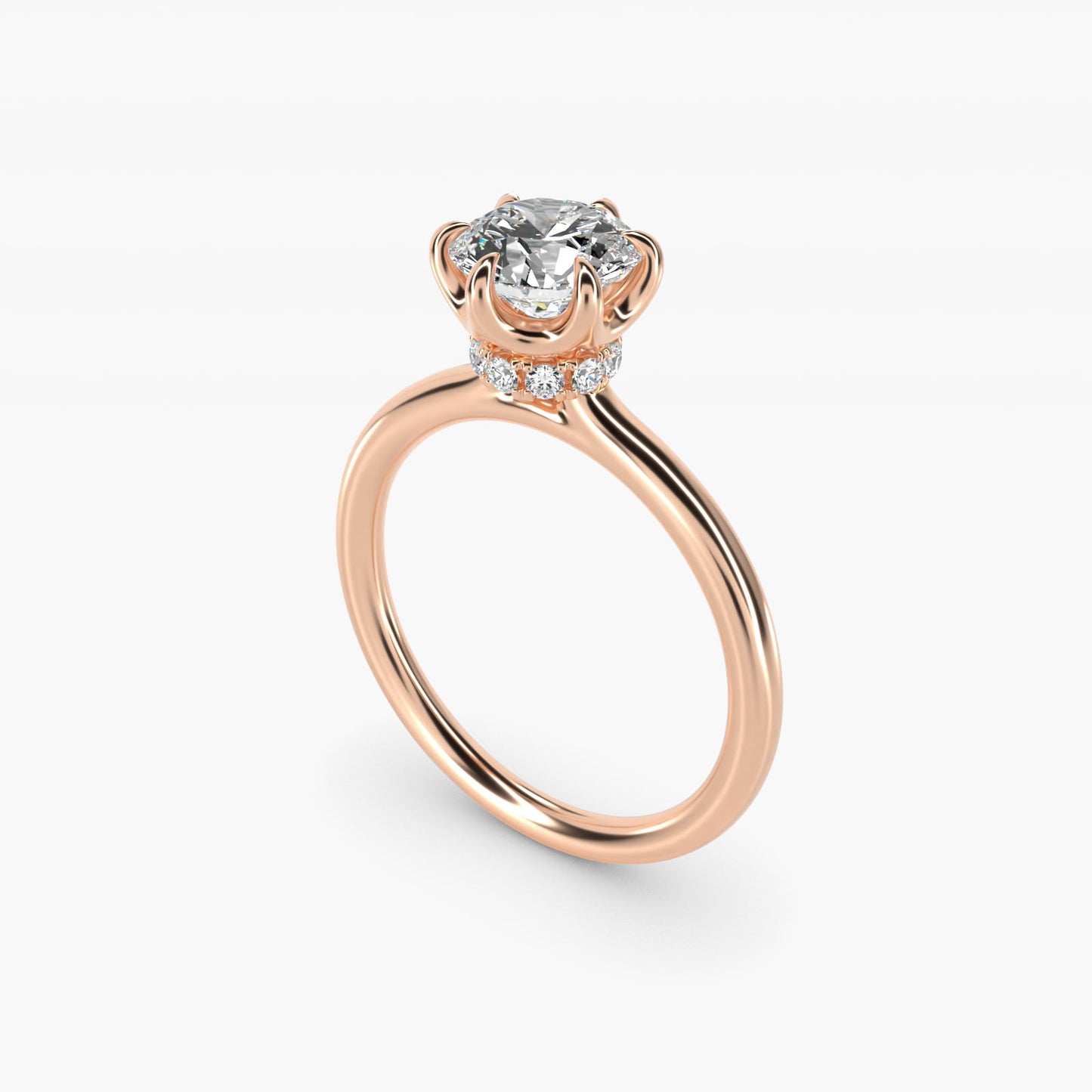 Six-Prong Solitaire Plus Hidden Halo Diamond Engagement Ring in 14K Rose Gold - Round Center