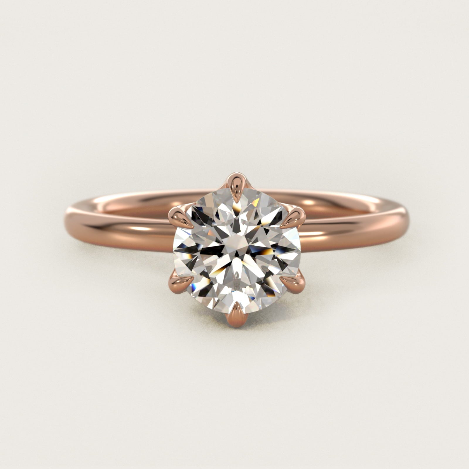 Six-Prong Solitaire Plus Hidden Halo Diamond Engagement Ring in 18k Rose Gold - Round Center
