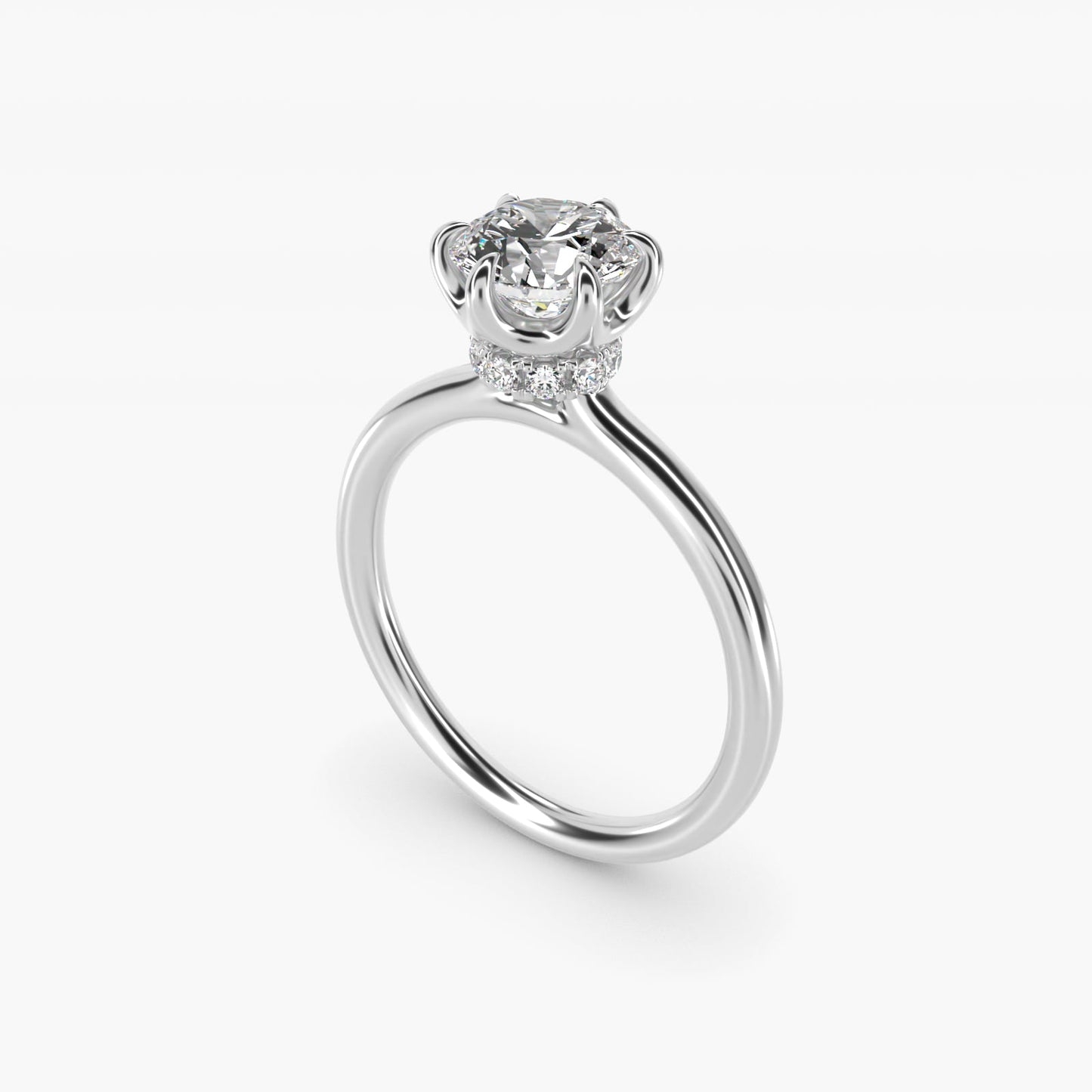 Six-Prong Solitaire Plus Hidden Halo Diamond Engagement Ring in 14k White Gold - Round Center