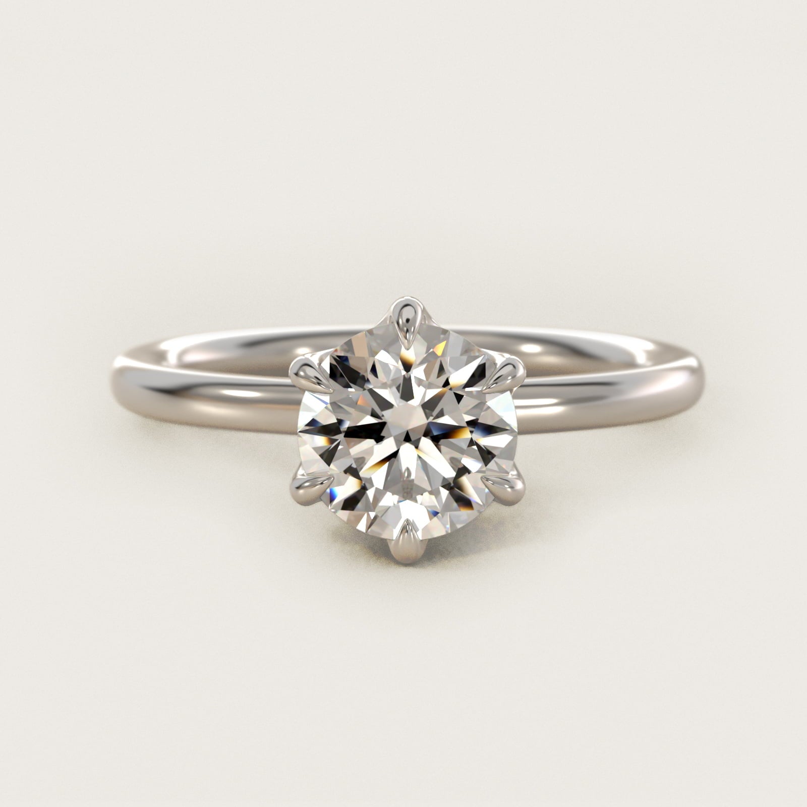 Six-Prong Solitaire Plus Hidden Halo Diamond Engagement Ring in 18k White Gold - Round Center