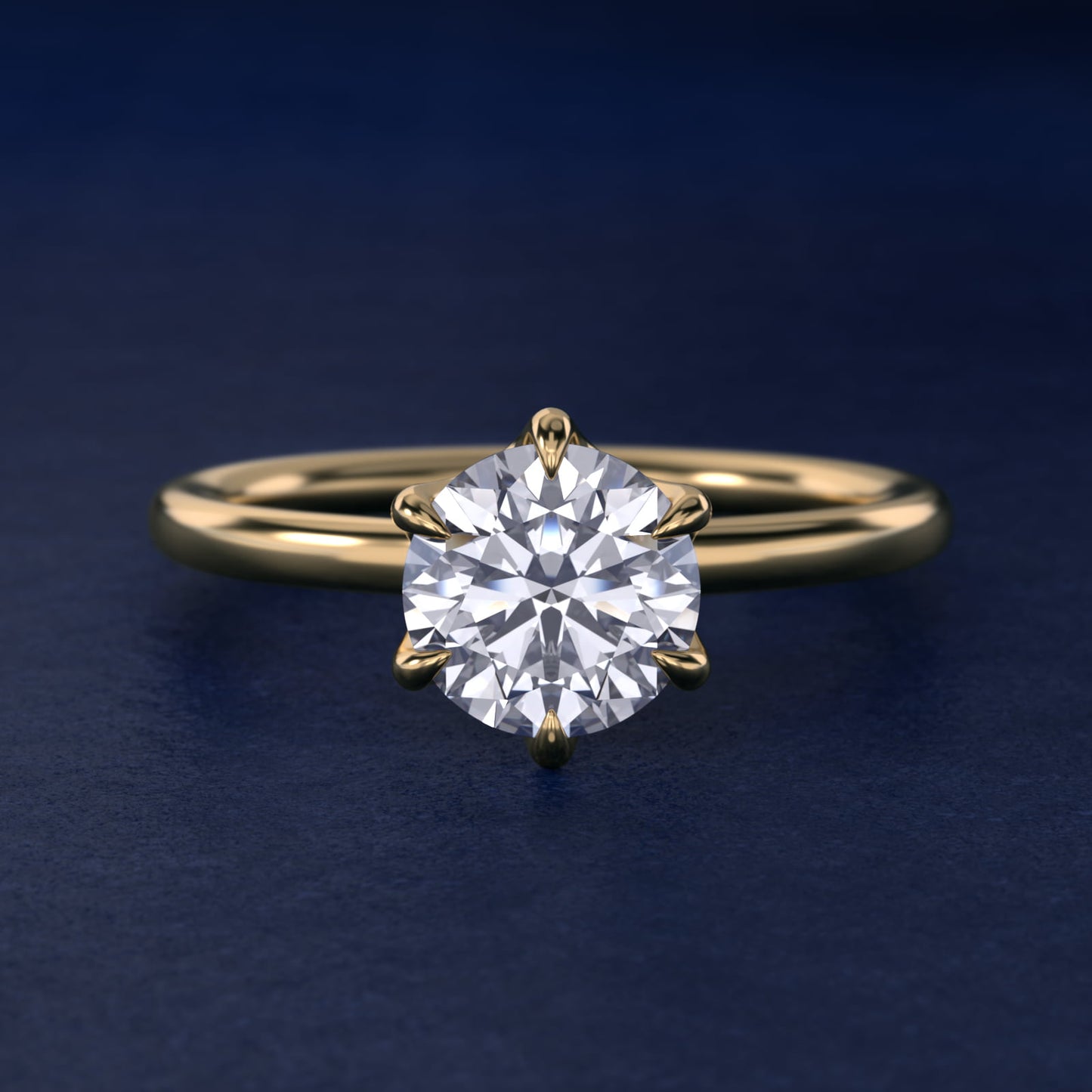Six-Prong Solitaire Plus Hidden Halo Diamond Engagement Ring in 14K Yellow Gold - Round Center