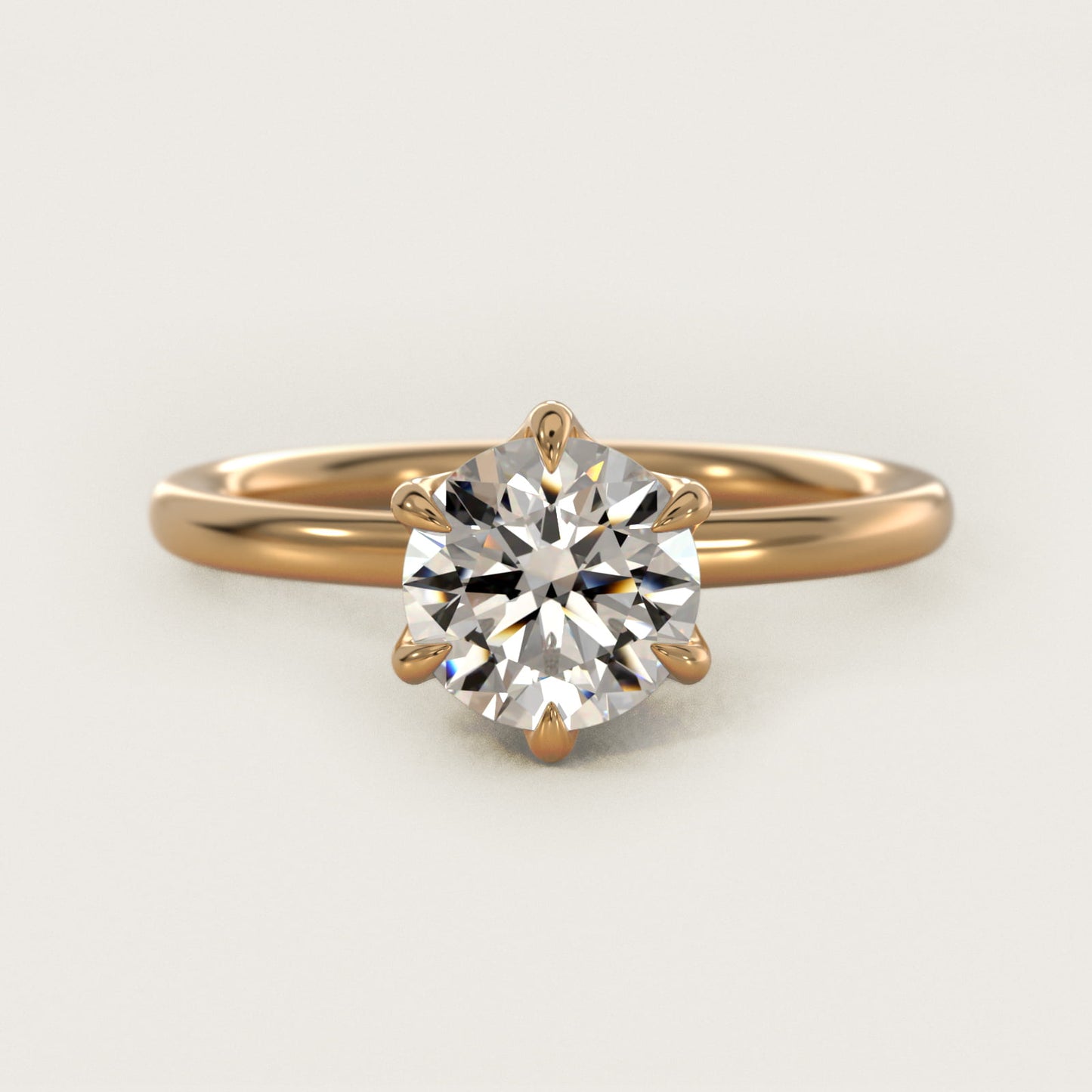 Six-Prong Solitaire Plus Hidden Halo Diamond Engagement Ring in 14K Yellow Gold - Round Center