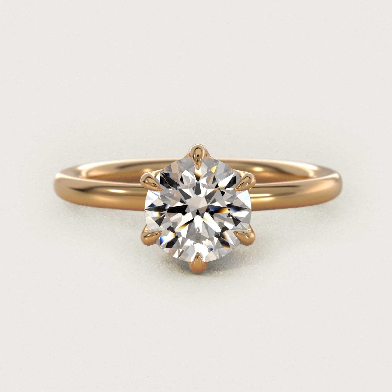 Six-Prong Solitaire Plus Hidden Halo Diamond Engagement Ring in 14K Yellow Gold - Round Center