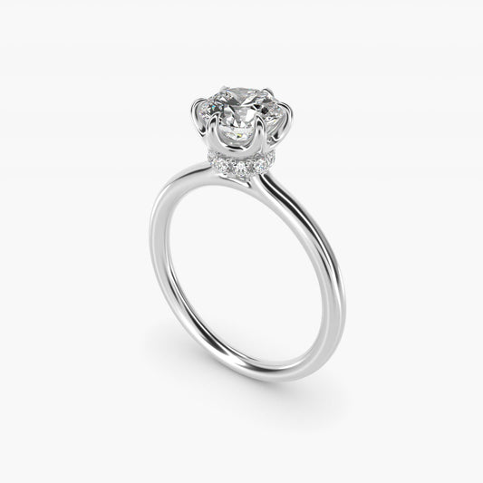 Six-Prong Solitaire Plus Hidden Halo Diamond Engagement Ring in Platinum - Round Center
