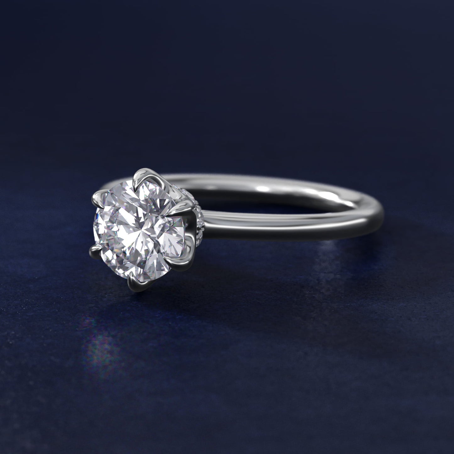 Six-Prong Solitaire Plus Hidden Halo Diamond Engagement Ring in Platinum - Round Center