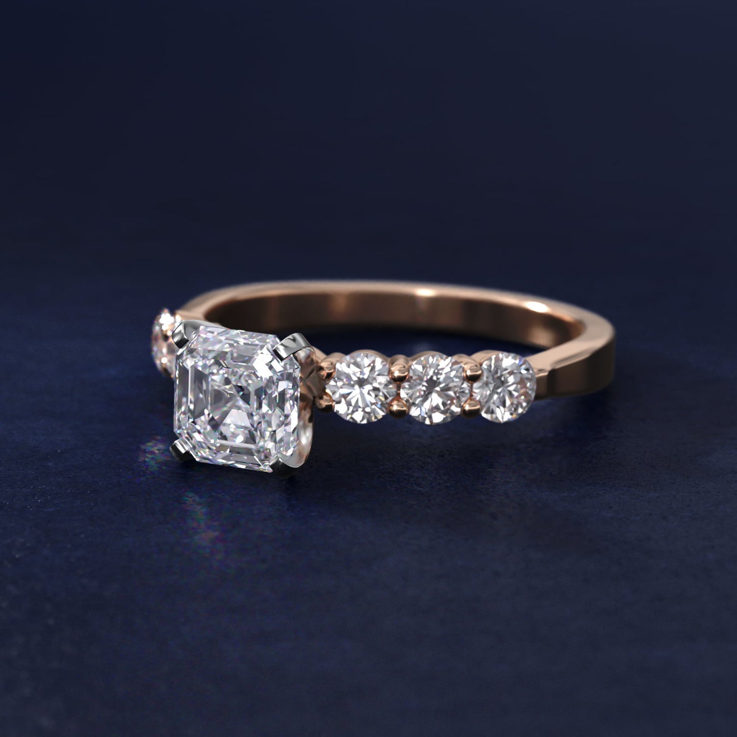 Six Round Side Stone Diamond Common Prong Engagement Ring In 14K Rose Gold By James Allen - Asscher Center