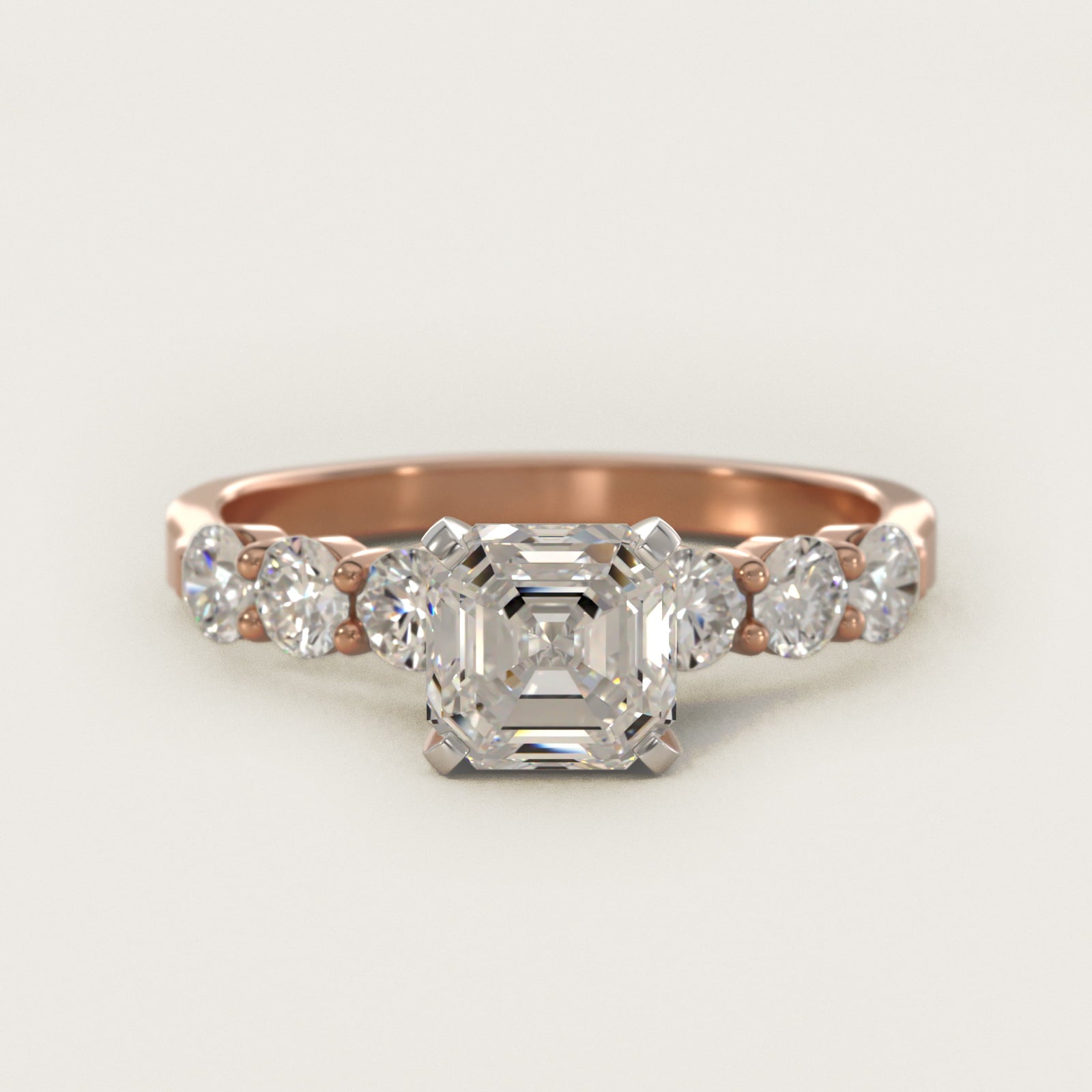 Six Round Side Stone Diamond Common Prong Engagement Ring In 18k Rose Gold By James Allen - Asscher Center