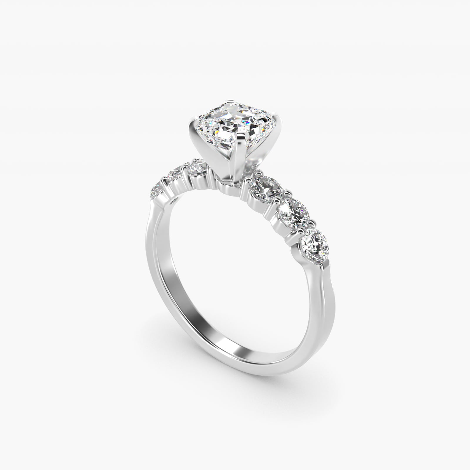 Six Round Side Stone Diamond Common Prong Engagement Ring In 18k White Gold By James Allen - Asscher Center