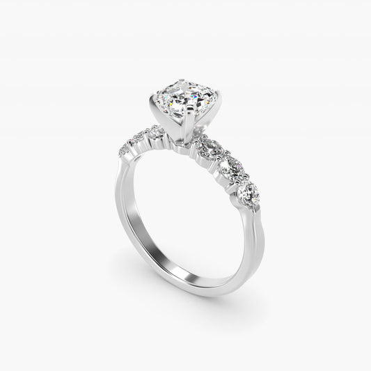 Six Round Side Stone Diamond Common Prong Engagement Ring In 18k White Gold By James Allen - Asscher Center