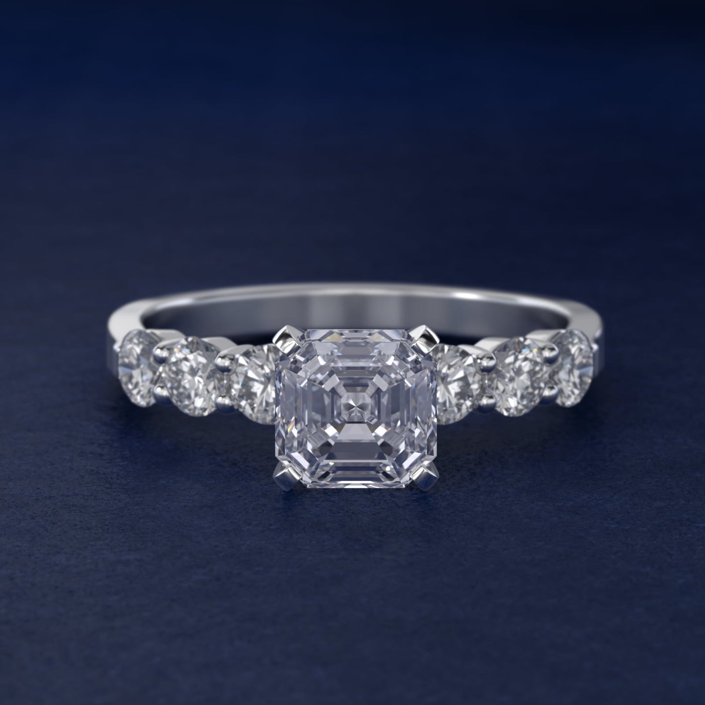 Six Round Side Stone Diamond Common Prong Engagement Ring In 18k White Gold By James Allen - Asscher Center