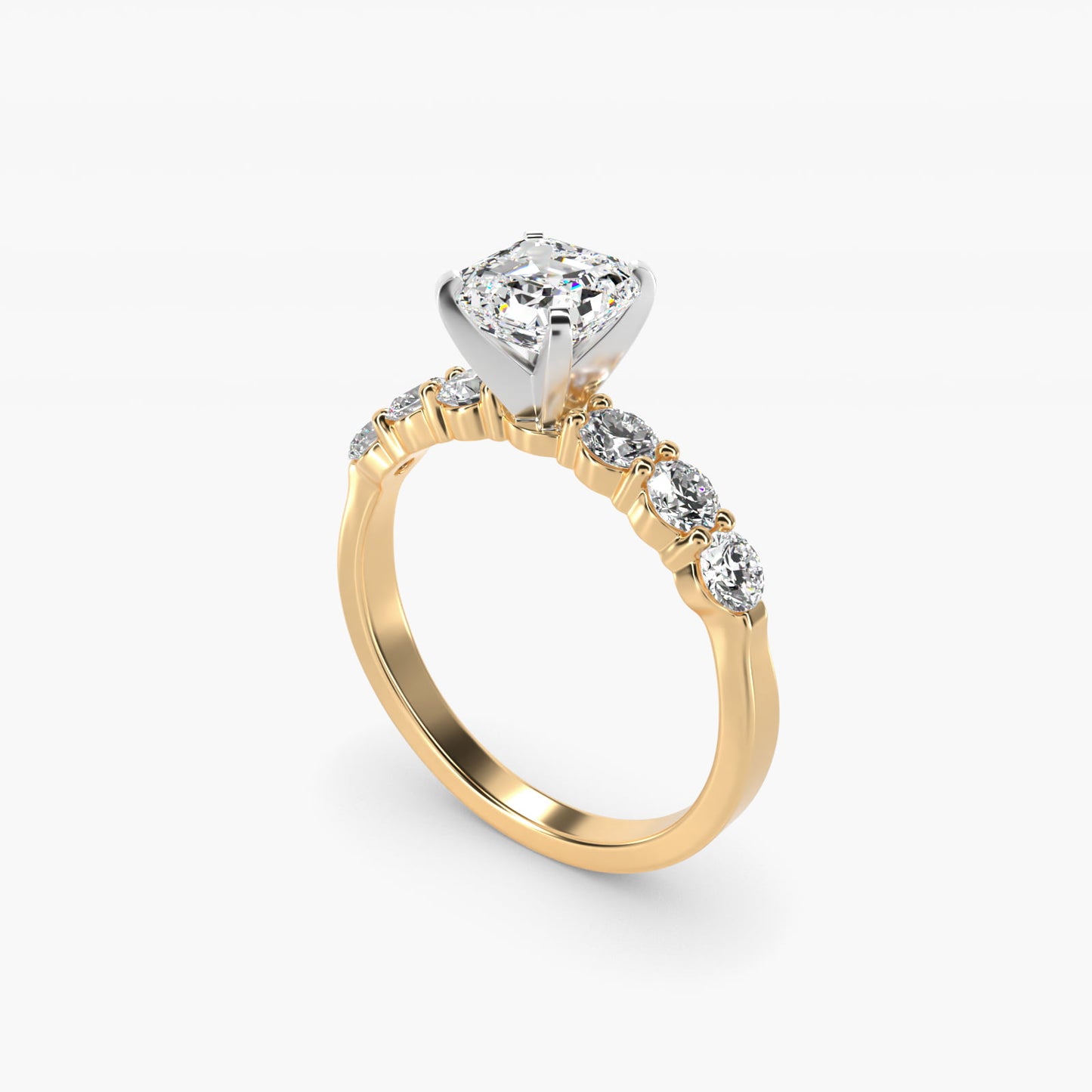 Six Round Side Stone Diamond Common Prong Engagement Ring In 14K Yellow Gold By James Allen - Asscher Center