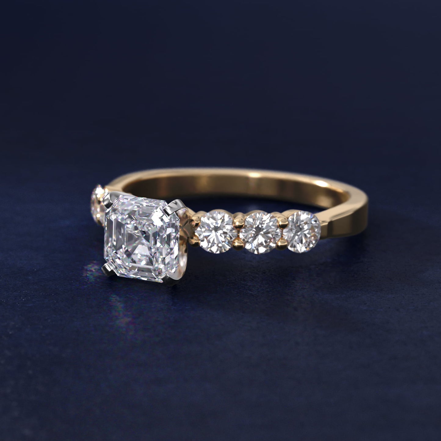 Six Round Side Stone Diamond Common Prong Engagement Ring In 14K Yellow Gold By James Allen - Asscher Center