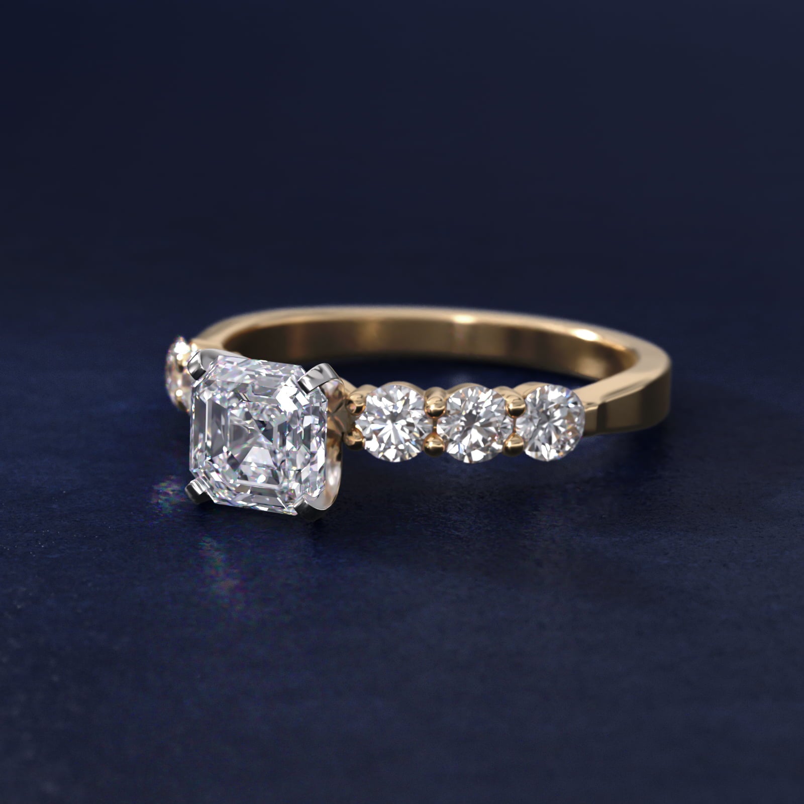 Six Round Side Stone Diamond Common Prong Engagement Ring In 18k Yellow Gold By James Allen - Asscher Center