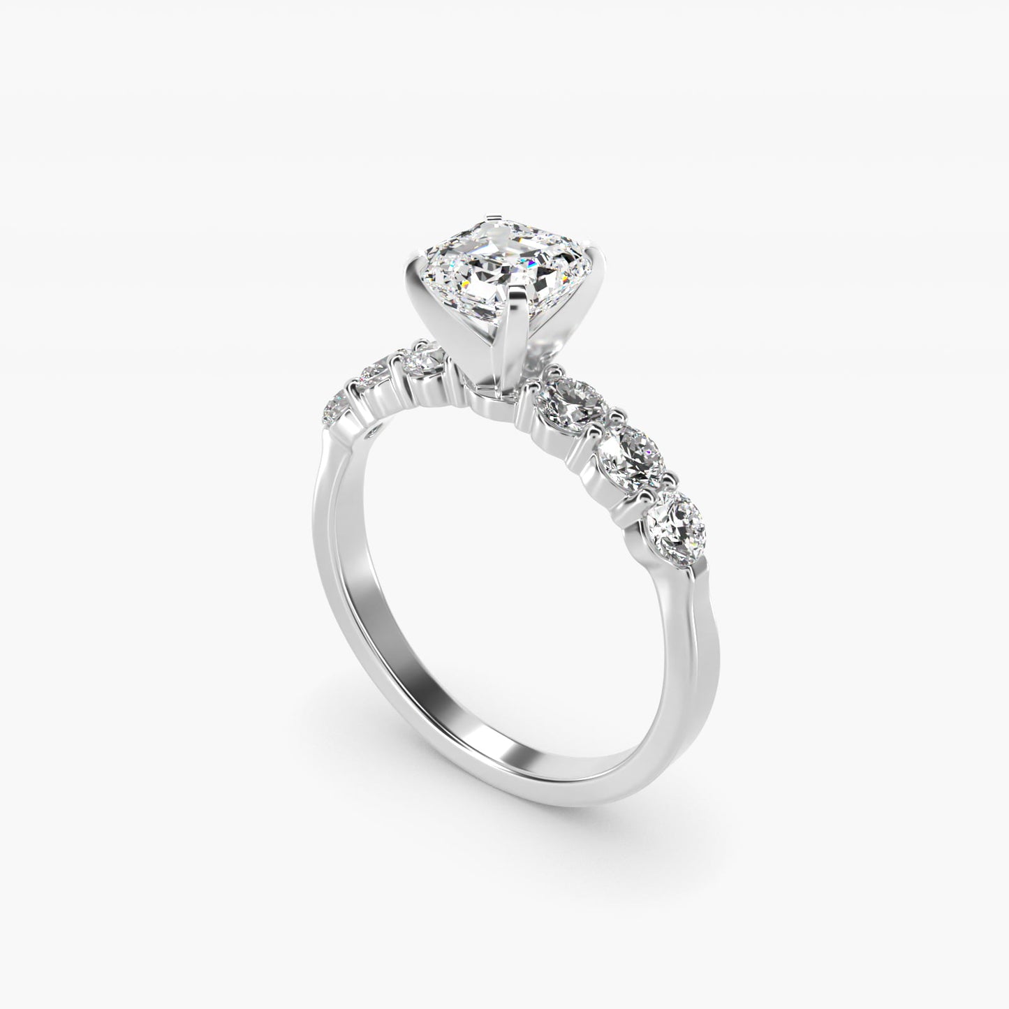 Six Round Side Stone Diamond Common Prong Engagement Ring In Platinum By James Allen - Asscher Center