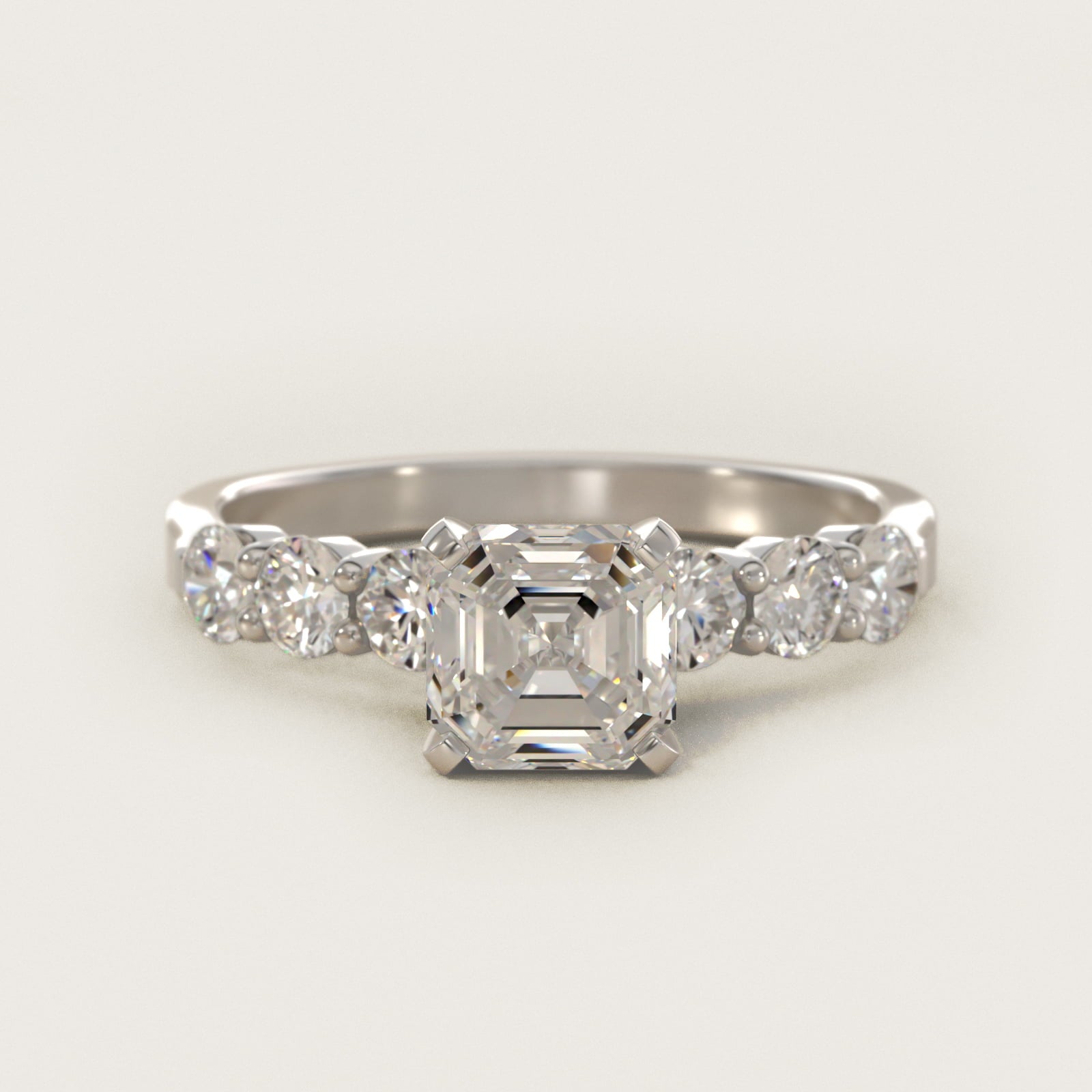 Six Round Side Stone Diamond Common Prong Engagement Ring In Platinum By James Allen - Asscher Center