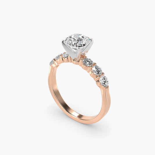 Six Round Side Stone Diamond Common Prong Engagement Ring In 18k Rose Gold By James Allen - Cushion Center