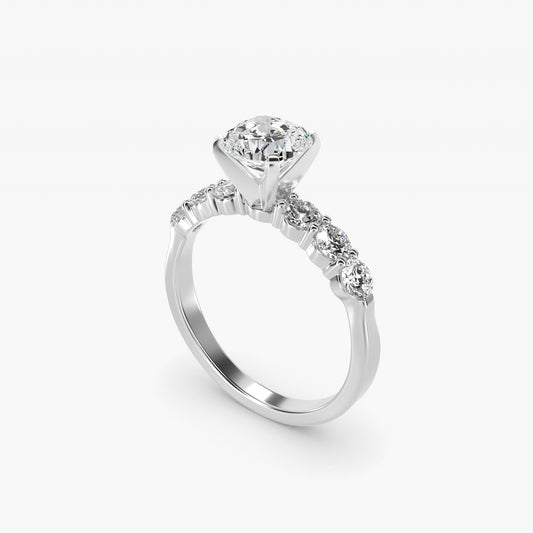 Six Round Side Stone Diamond Common Prong Engagement Ring In 18k White Gold By James Allen - Cushion Center