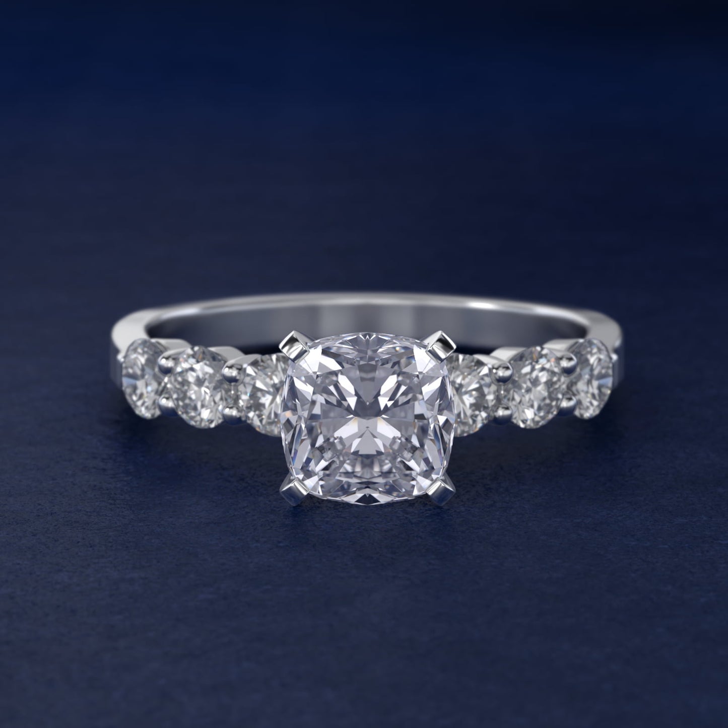 Six Round Side Stone Diamond Common Prong Engagement Ring In 18k White Gold By James Allen - Cushion Center