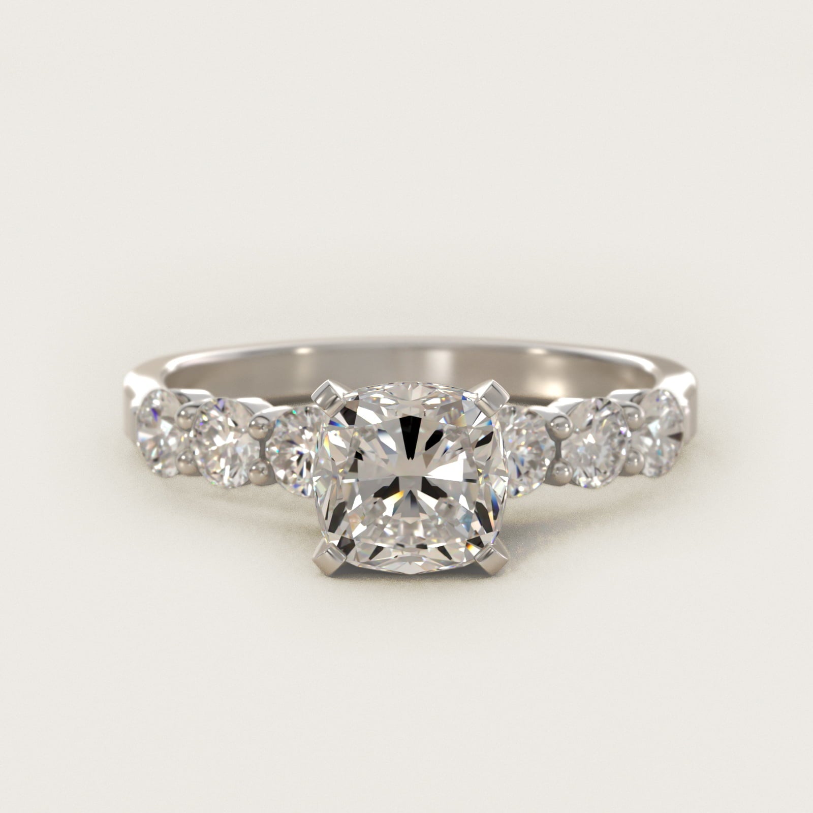 Six Round Side Stone Diamond Common Prong Engagement Ring In 14K White Gold By James Allen - Cushion Center