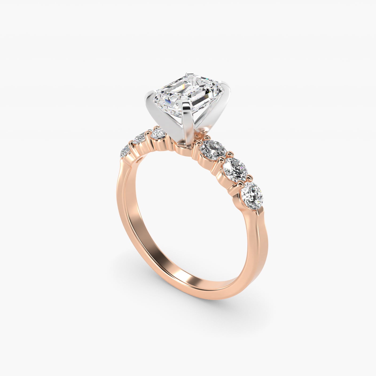 Six Round Side Stone Diamond Common Prong Engagement Ring In 18k Rose Gold By James Allen - Emerald Center
