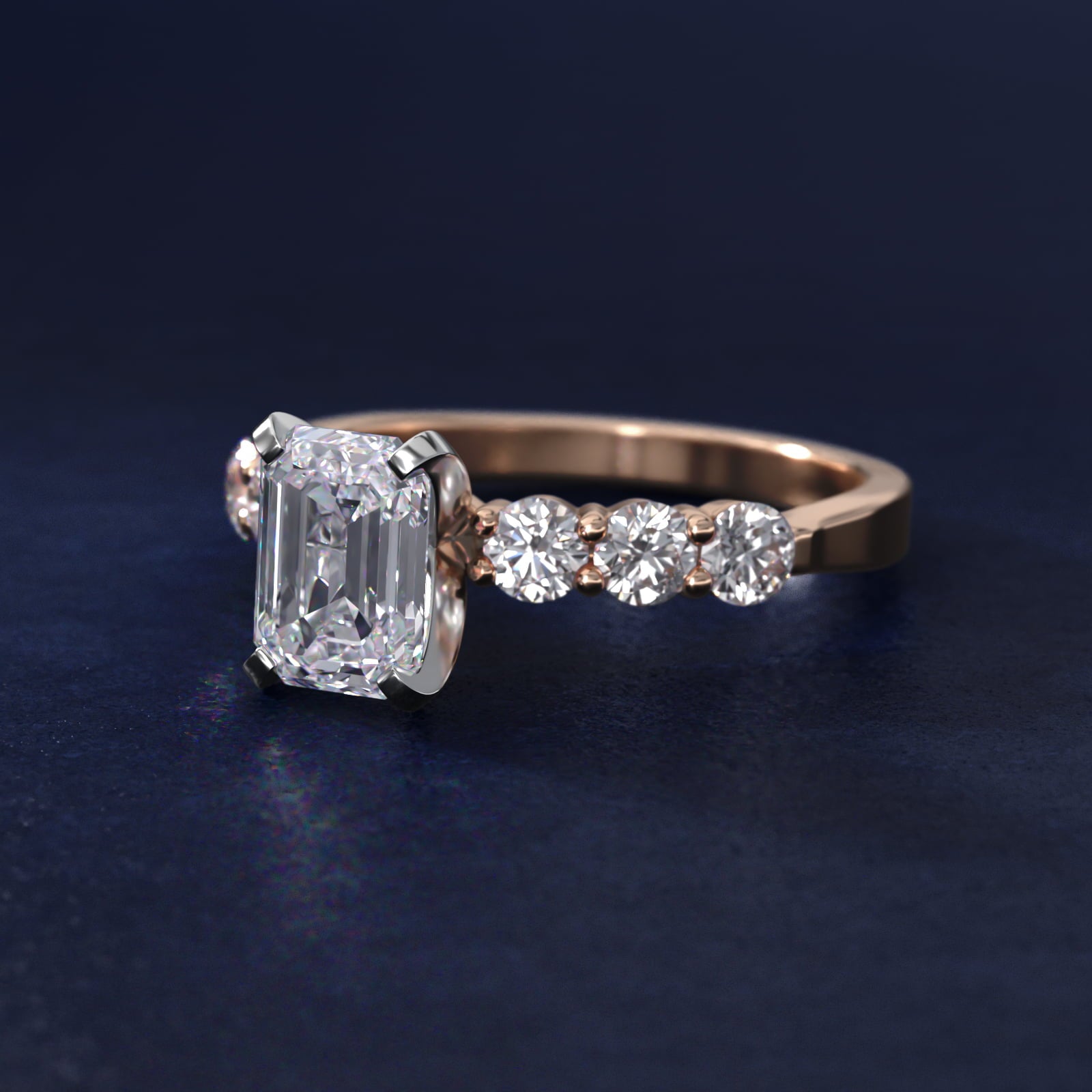 Six Round Side Stone Diamond Common Prong Engagement Ring In 18k Rose Gold By James Allen - Emerald Center